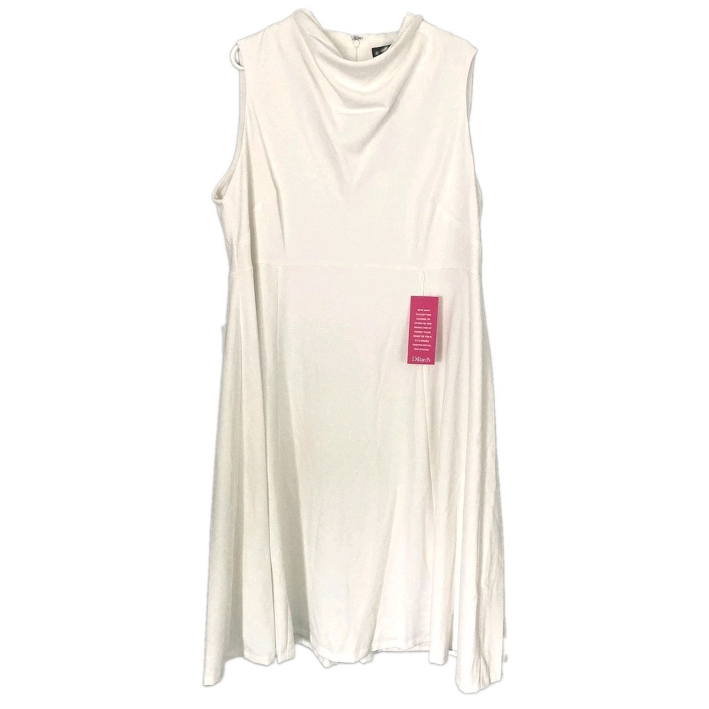 Donna Karan New York Dress Women 20W White Sleeveless Cowl Neck Fit & Flare NWT